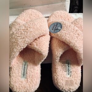 Aeropostale Light Pink Fuzzy Slippers